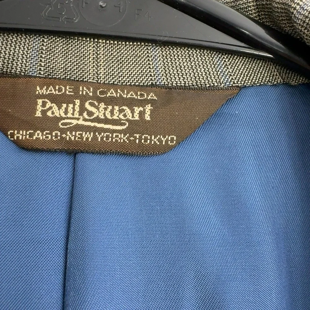 Paul Stuart Blazer Mens 44 Brown 100% Wool Plaid 2‎ Button Double Vent Classic